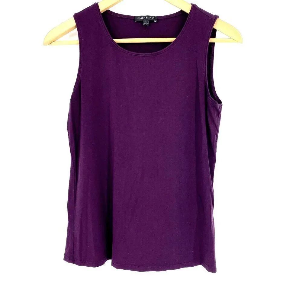 Eileen Fisher Tank Top Size XS Purple Sleeveless Rayon Stretch Boat Neck Knit